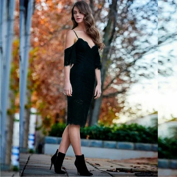 Bardot Karlie Lace Off-The-Shoulder Dress knee length black size Medium cocktail - Picture 4 of 16